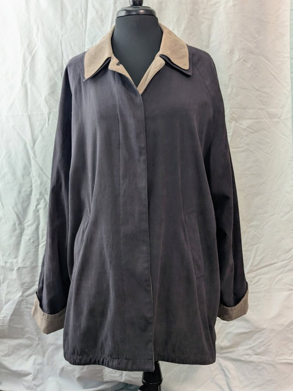 London Fog Women’s Faux Suede Jacket with Contrast Collar - Size XL Regular